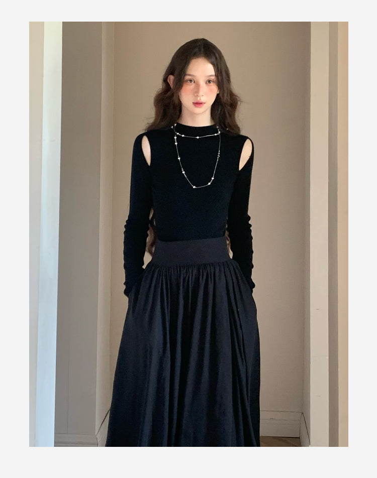 Hepburn-Inspired Cold Shoulder Maxi Dress