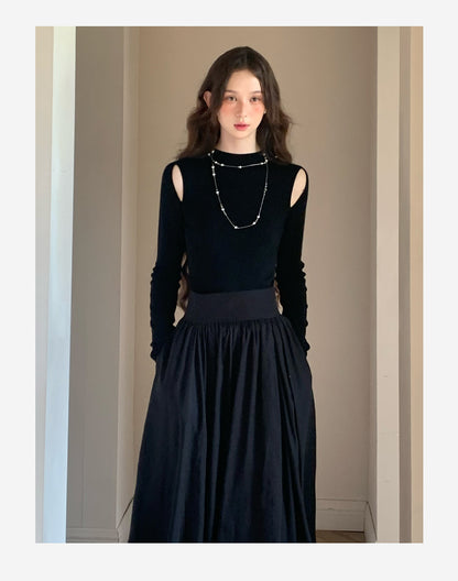 Hepburn-Inspired Cold Shoulder Maxi Dress