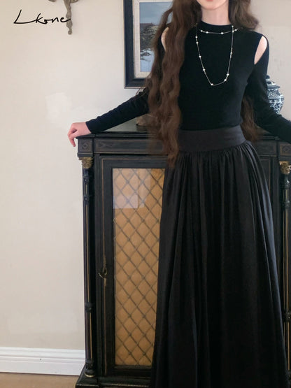 Hepburn-Inspired Cold Shoulder Maxi Dress