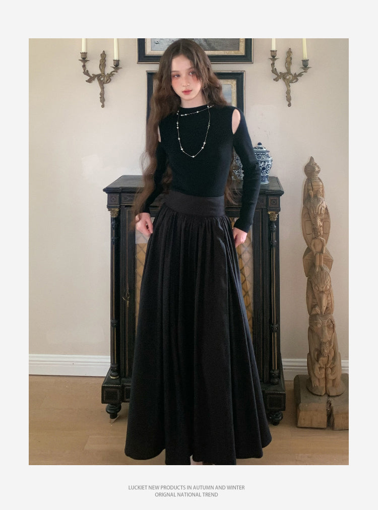 Hepburn-Inspired Cold Shoulder Maxi Dress