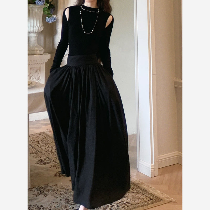 Hepburn-Inspired Cold Shoulder Maxi Dress