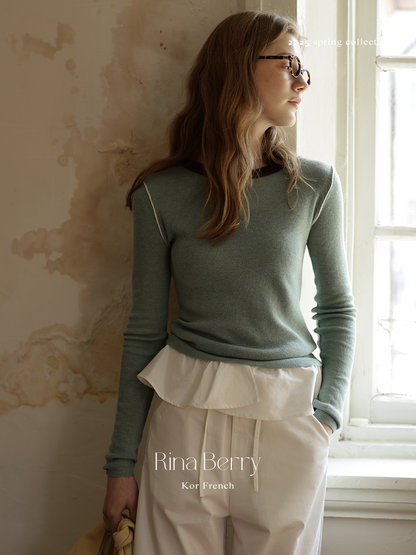 Contrast-Trim Ribbed Knit Top