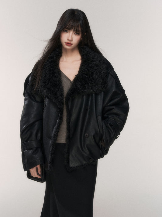 Faux Leather Jacket With Soft Fur Lining