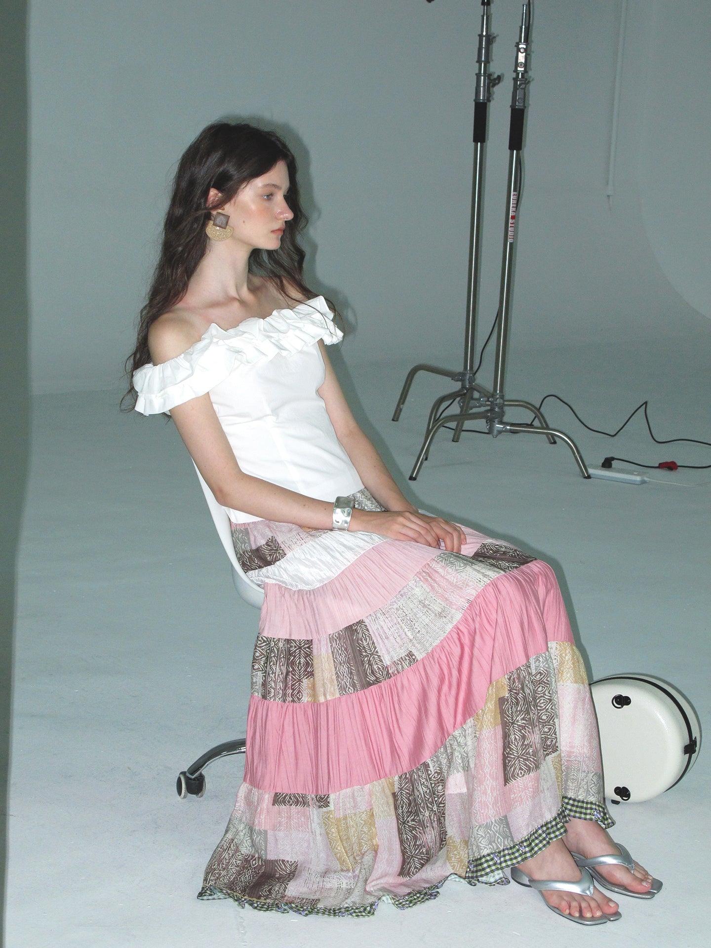 Tiered Patchwork Maxi Skirt With Frilled Hem
