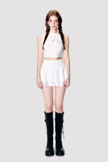 Sleeveless Crop Top With Scarf Detail And Matching Skirt