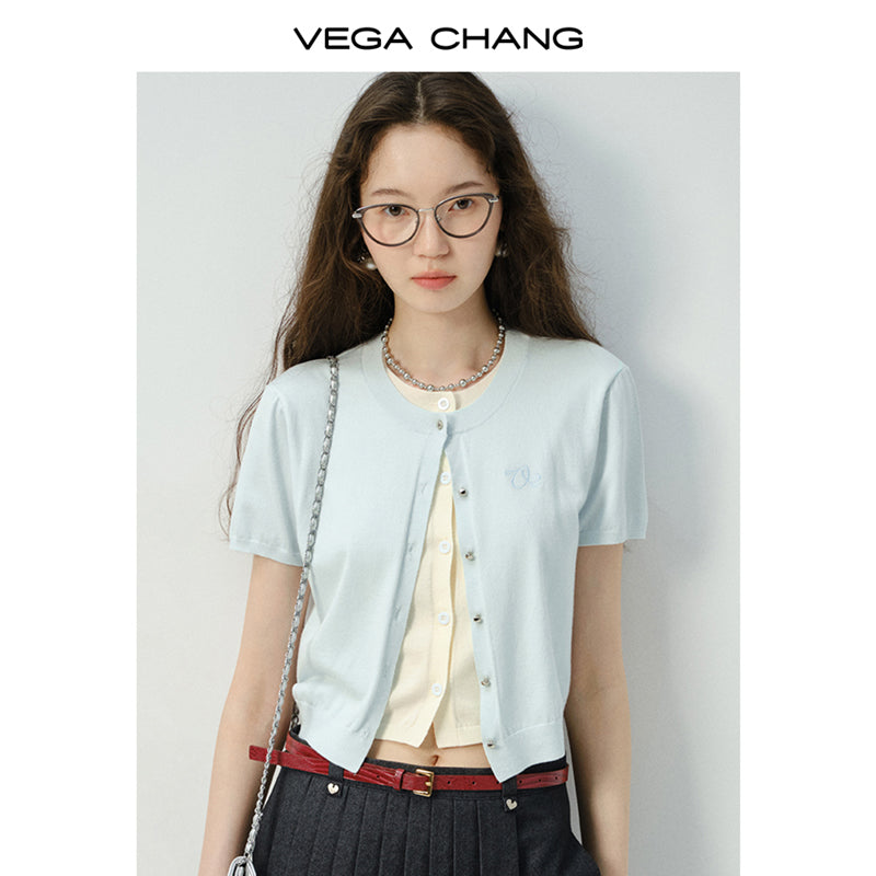 Two-Tone Layered Button-Up Knit Top
