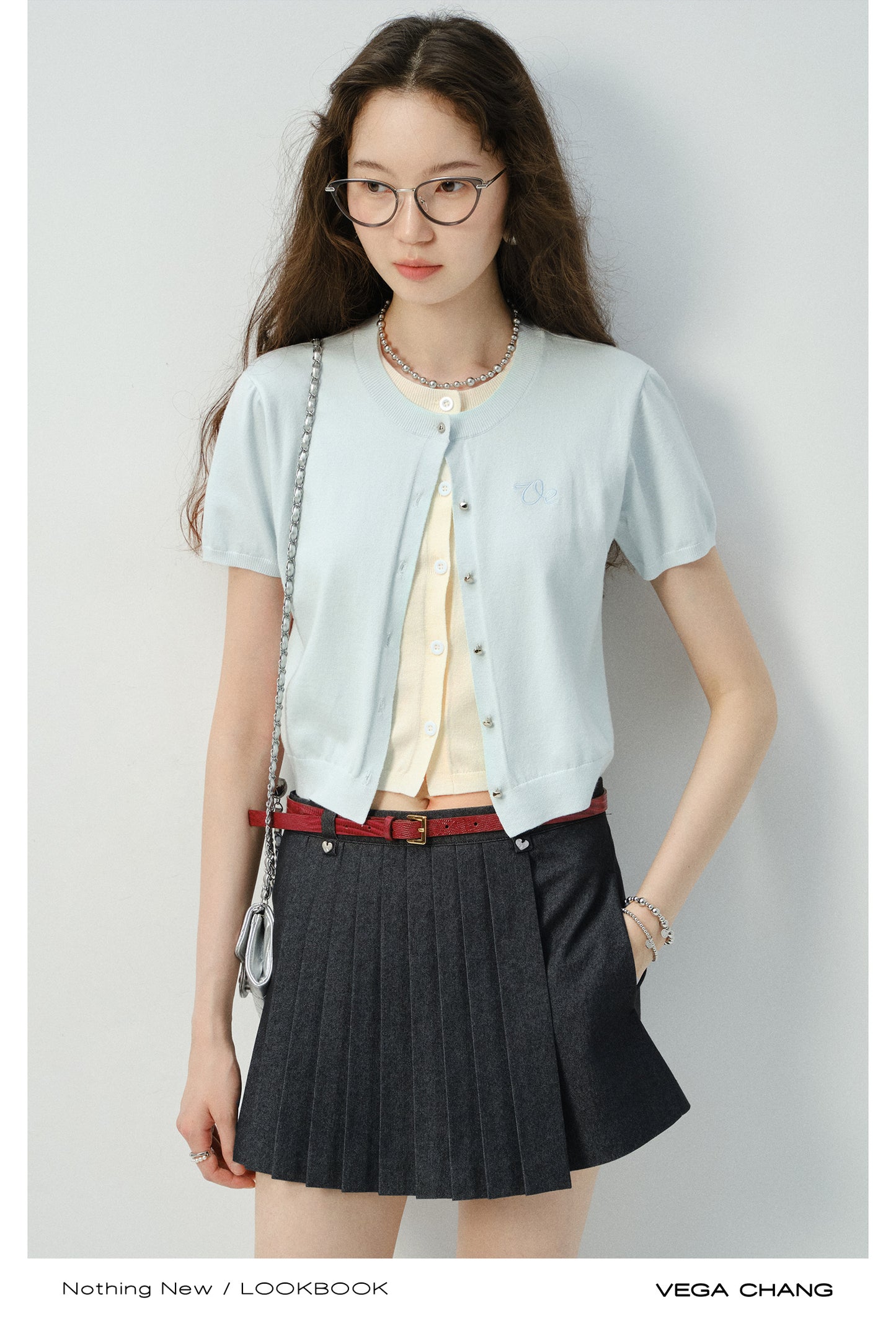 Two-Tone Layered Button-Up Knit Top