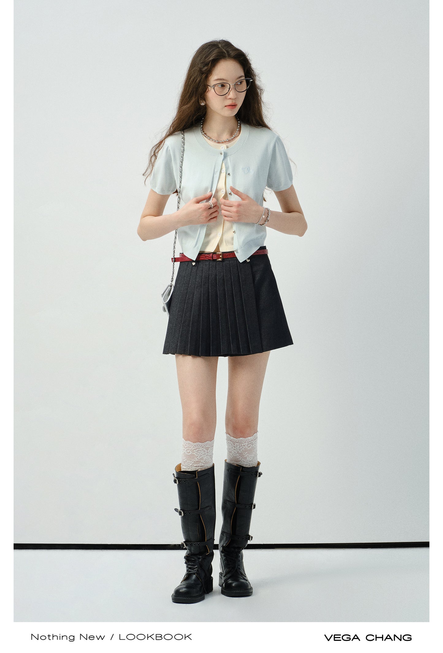 Two-Tone Layered Button-Up Knit Top
