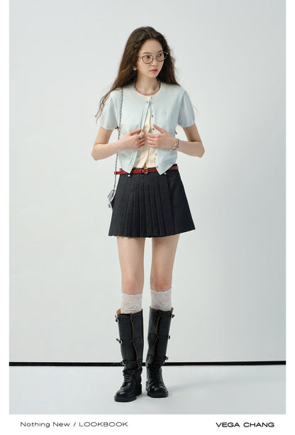 Two-Tone Layered Button-Up Knit Top
