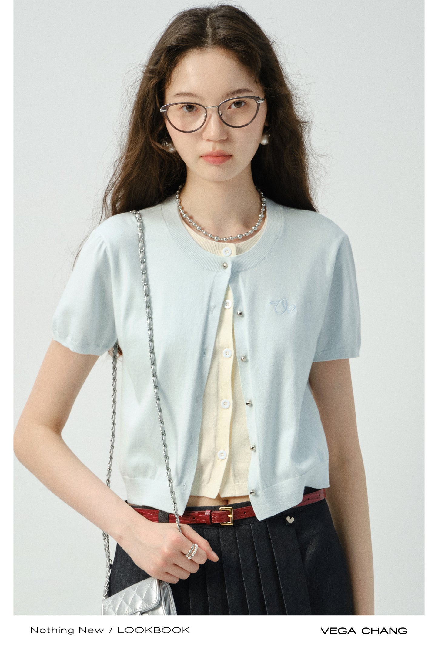 Two-Tone Layered Button-Up Knit Top