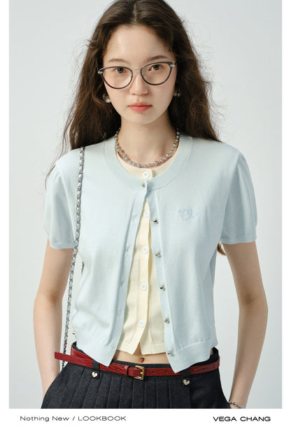 Two-Tone Layered Button-Up Knit Top