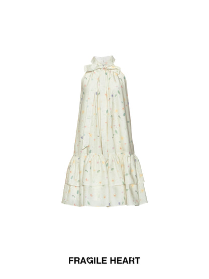 Sleeveless Floral Tiered Dress With Tie Neck