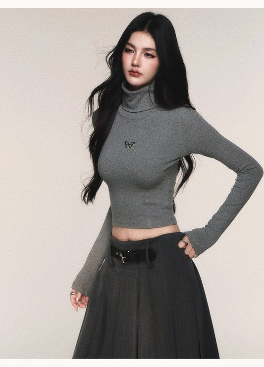 High Neck Cropped Butterfly Base Layer Top