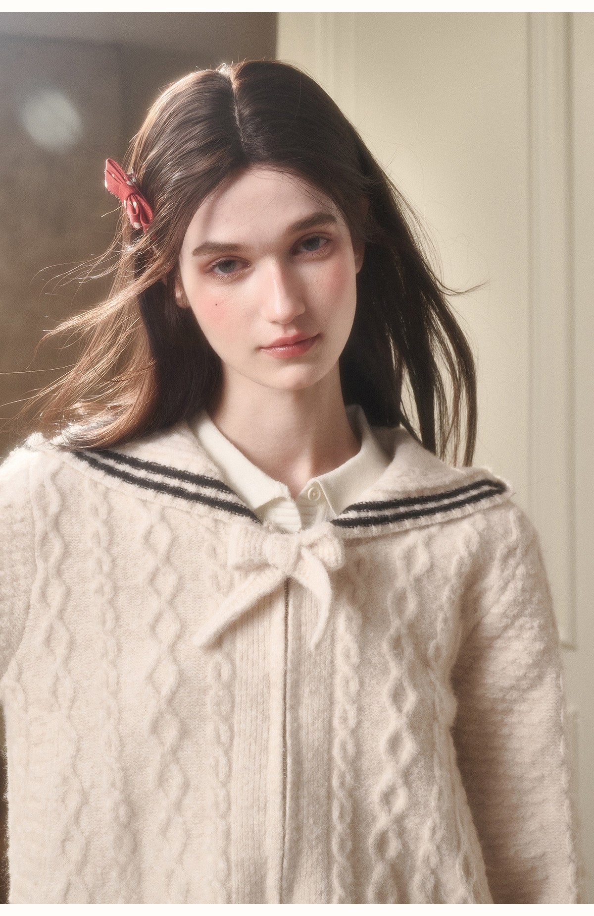 Preppy Cable Knit Zip-Up Top & Pleated Skirt