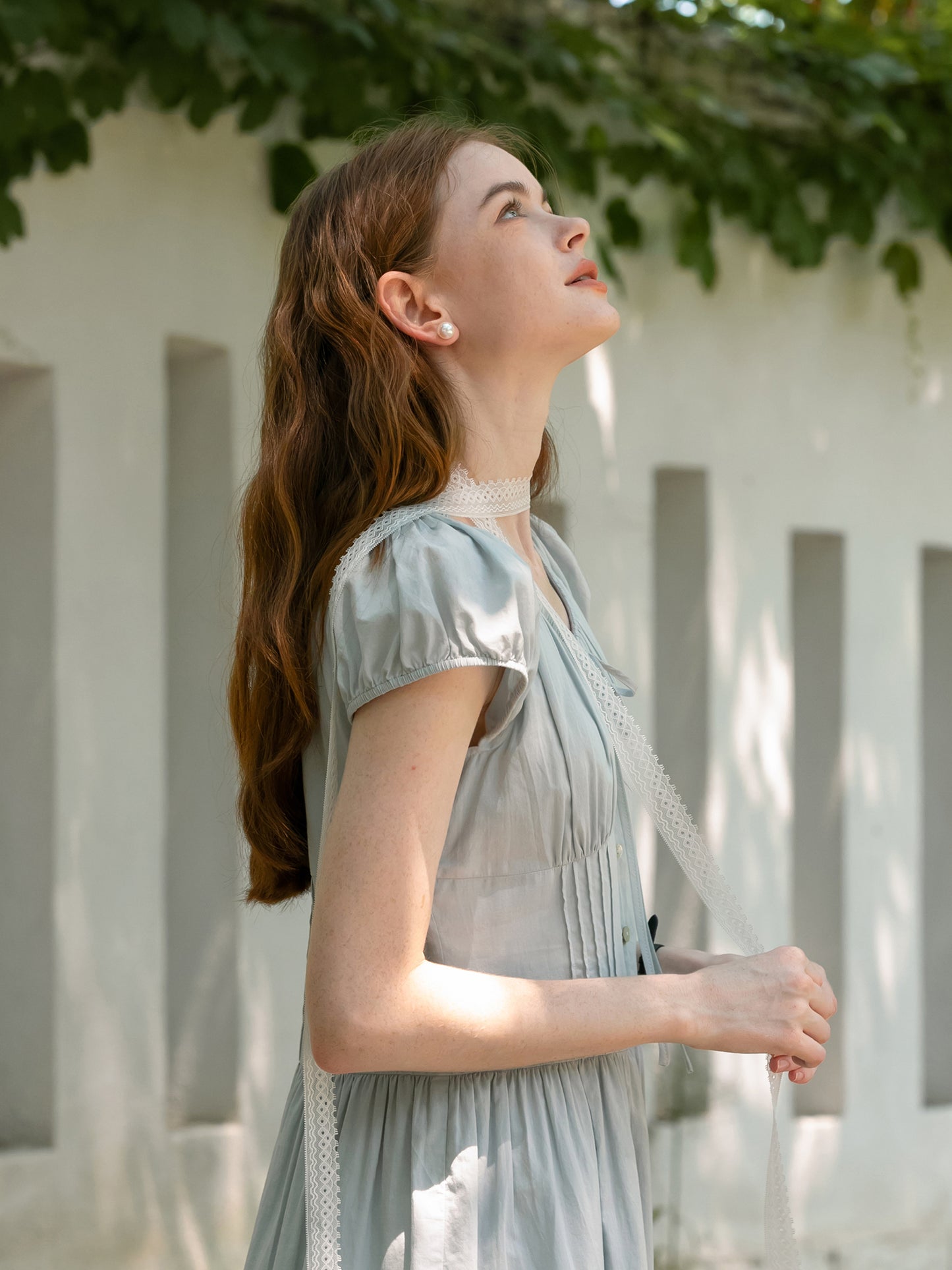 Button-Front Puff-Sleeve Tiered Dress With Gathers