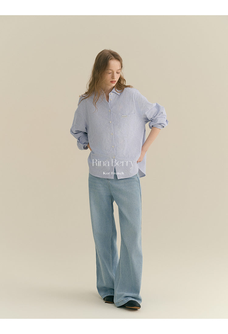 Striped Drop Shoulder Button-Down Shirt
