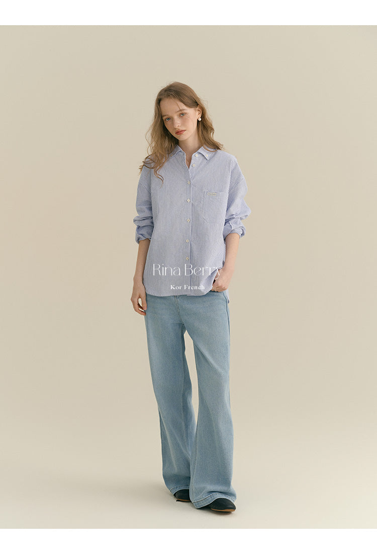 Striped Drop Shoulder Button-Down Shirt