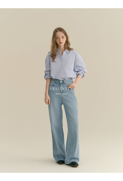 Striped Drop Shoulder Button-Down Shirt