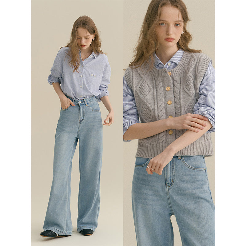 Striped Drop Shoulder Button-Down Shirt