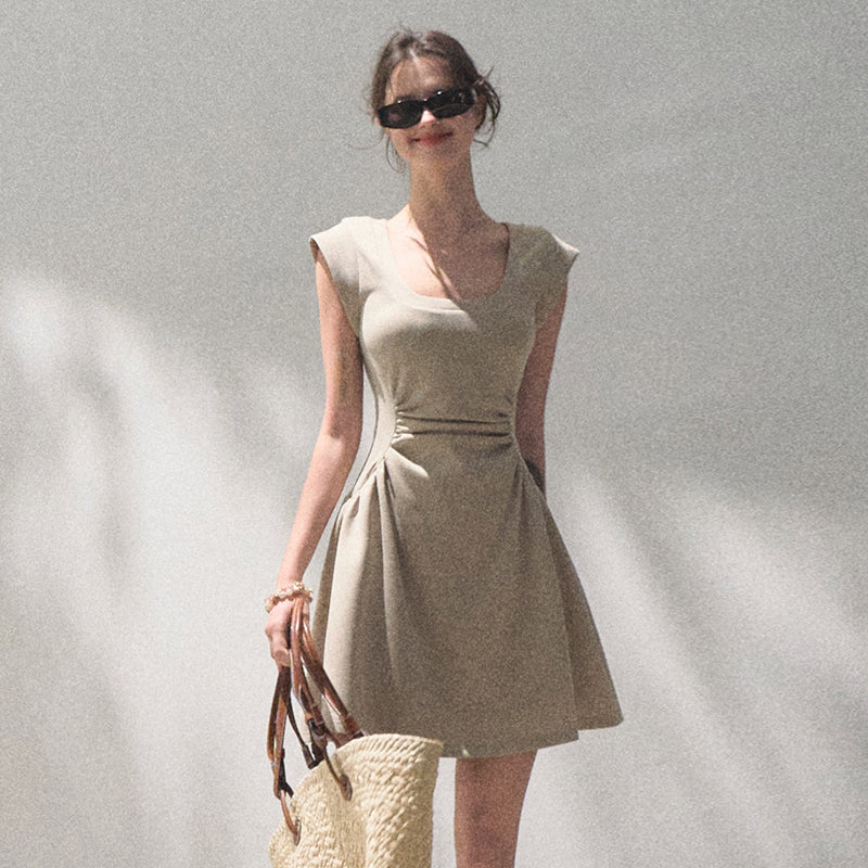 Scoop Neck Zip-Up Draped Dress In 2 Lengths
