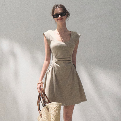 Scoop Neck Zip-Up Draped Dress In 2 Lengths