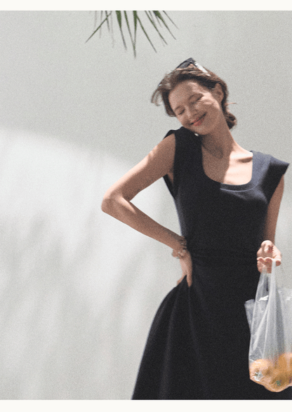 Scoop Neck Zip-Up Draped Dress In 2 Lengths