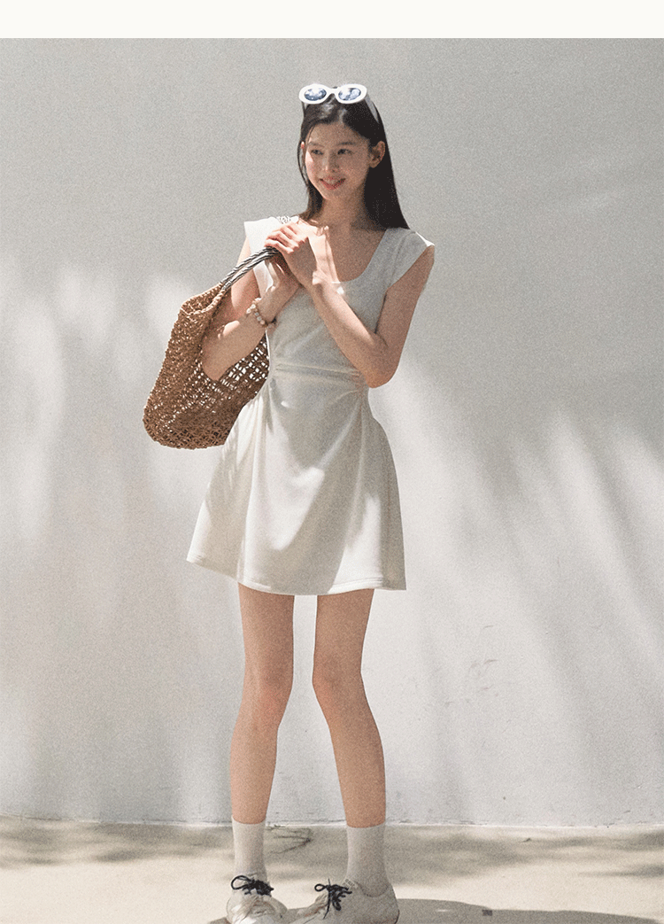 Scoop Neck Zip-Up Draped Dress In 2 Lengths