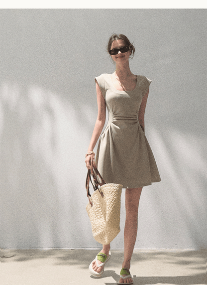 Scoop Neck Zip-Up Draped Dress In 2 Lengths