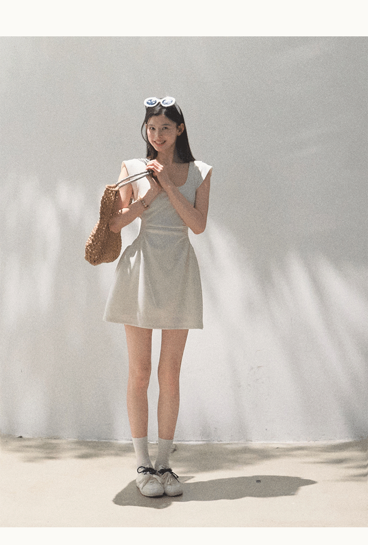 Scoop Neck Zip-Up Draped Dress In 2 Lengths