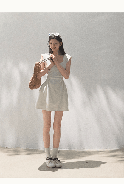 Scoop Neck Zip-Up Draped Dress In 2 Lengths