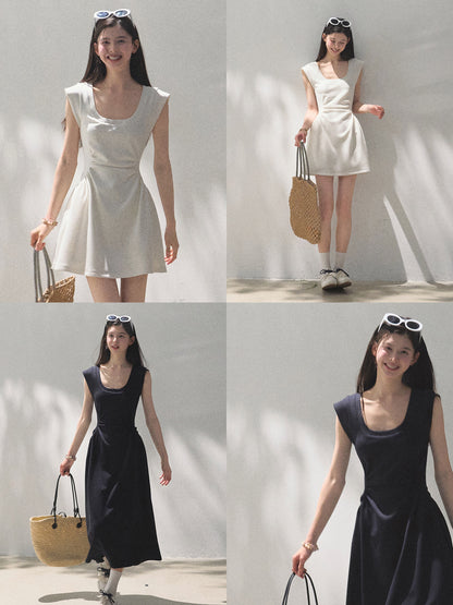 Scoop Neck Zip-Up Draped Dress In 2 Lengths