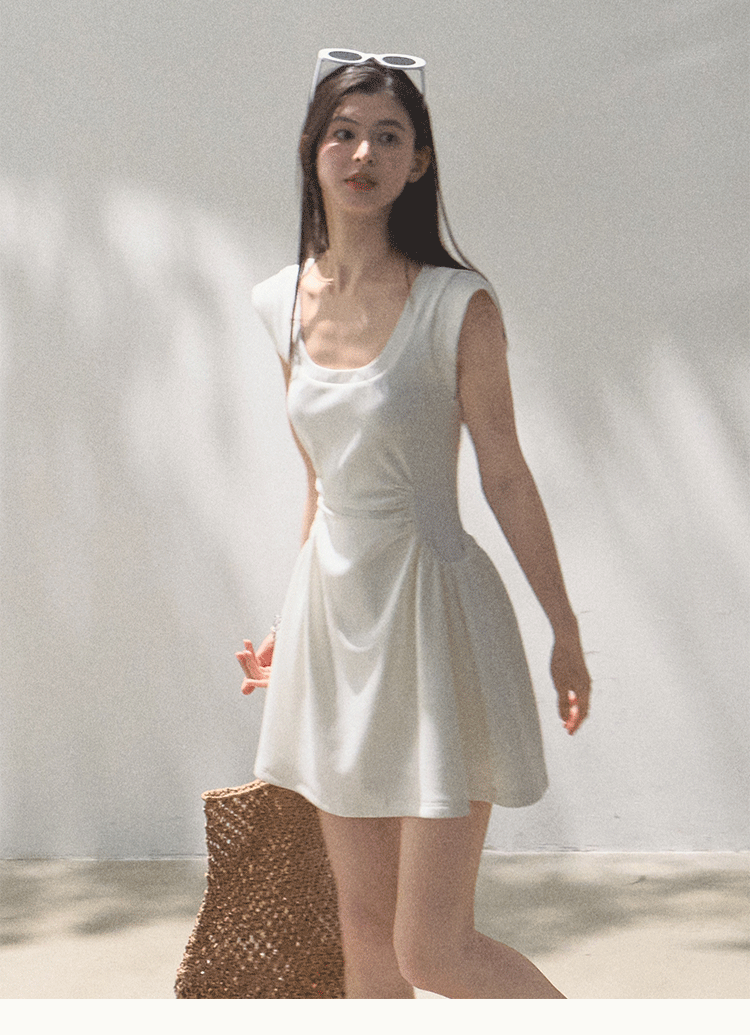 Scoop Neck Zip-Up Draped Dress In 2 Lengths