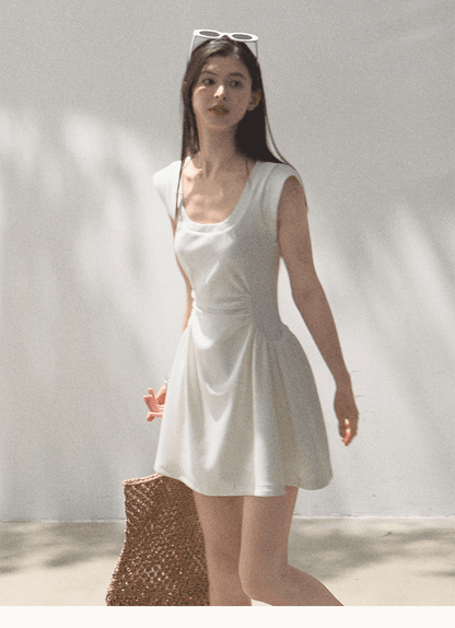 Scoop Neck Zip-Up Draped Dress In 2 Lengths