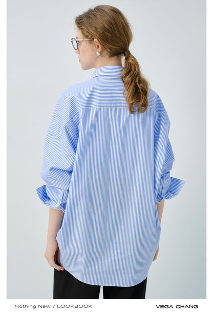 Playful Bear Motif Striped Shirt