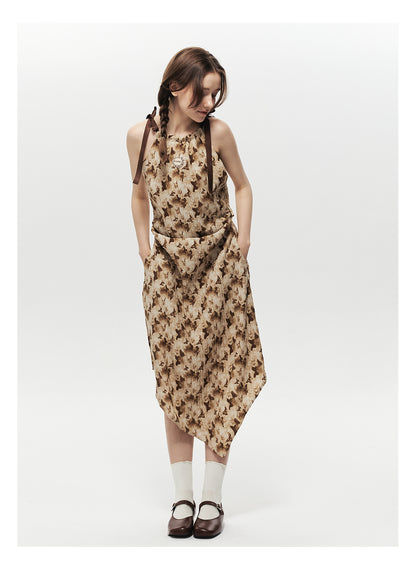 Crinkled Asymmetrical Dress With Pointed Hem And Tie Straps