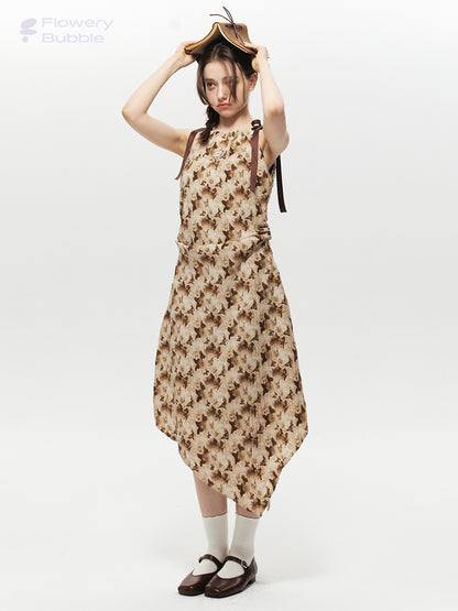 Crinkled Asymmetrical Dress With Pointed Hem And Tie Straps