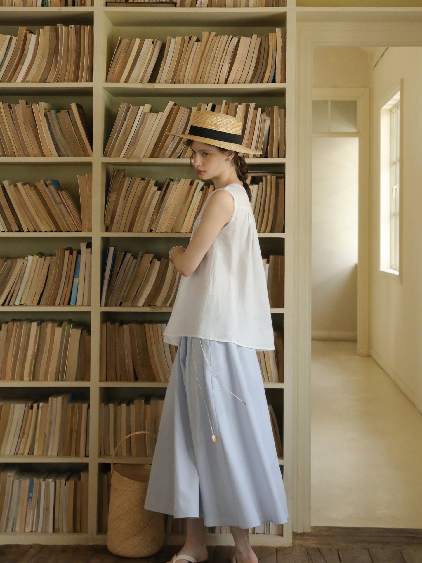 Embroidered Sleeveless Linen Blouse