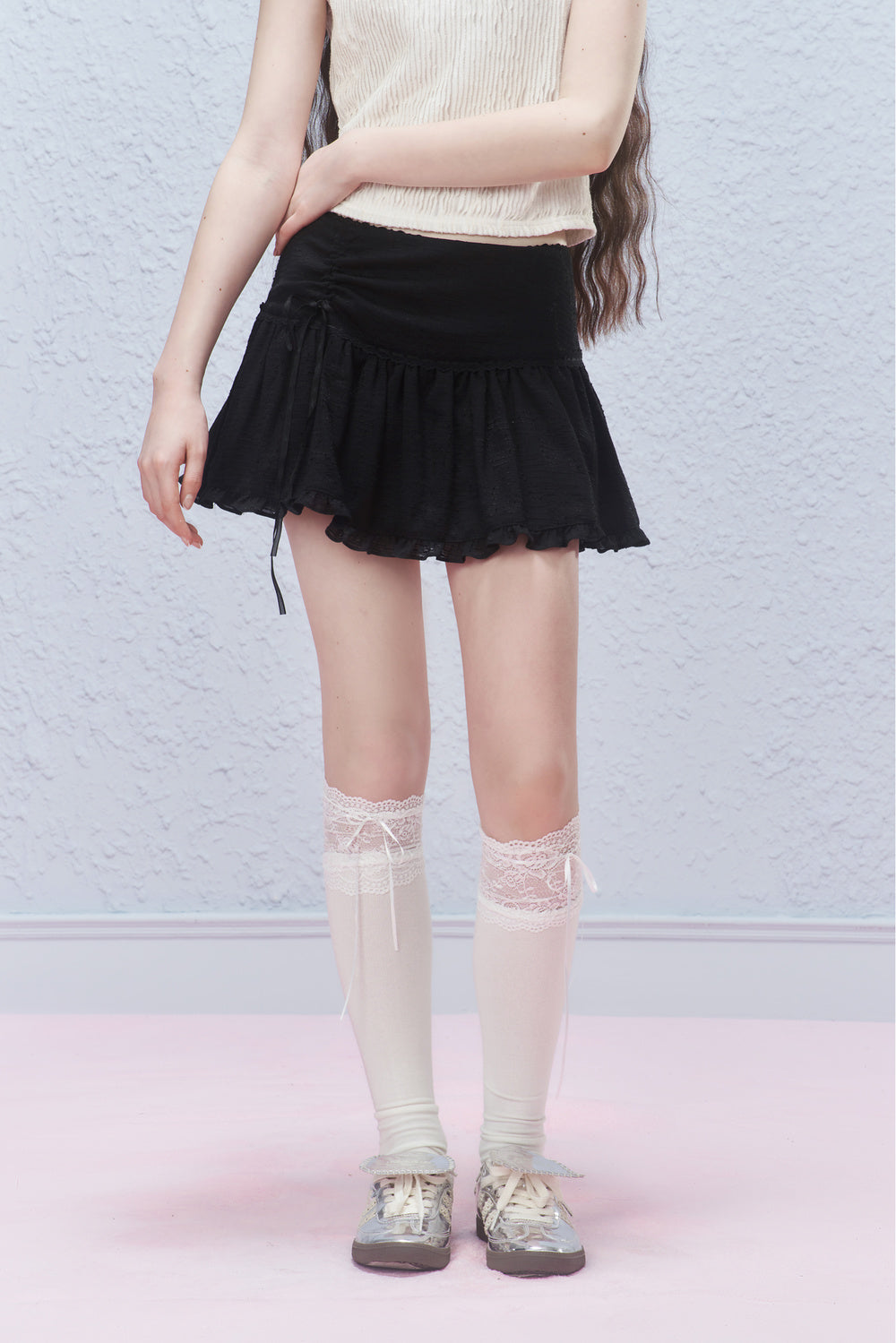 Ruffled Mini Skirt With Ruched Detail