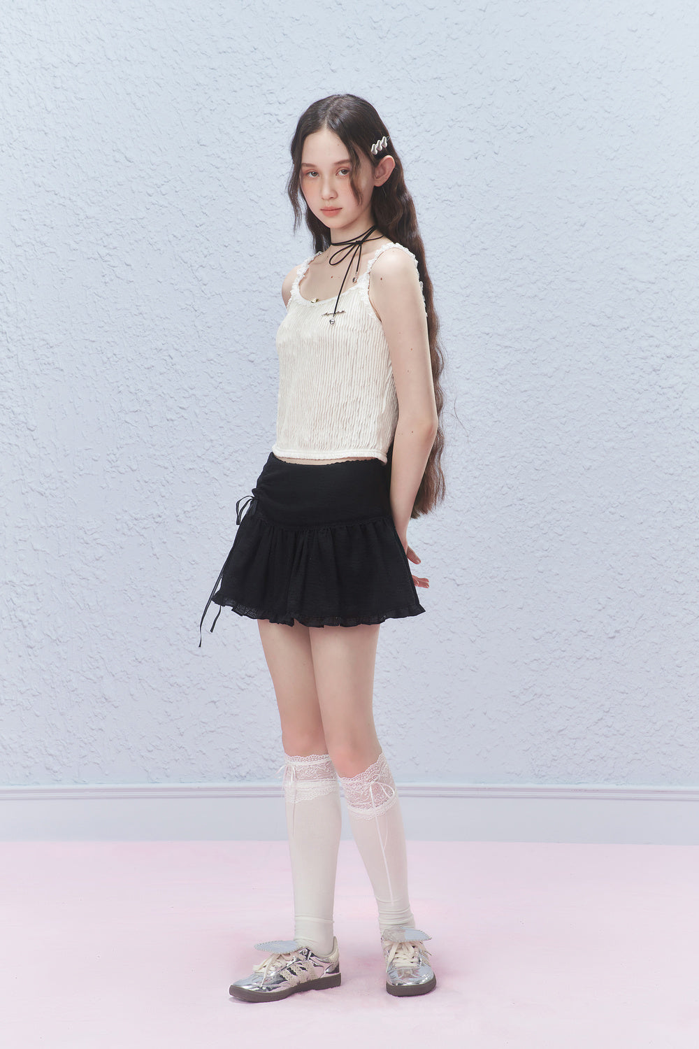 Ruffled Mini Skirt With Ruched Detail