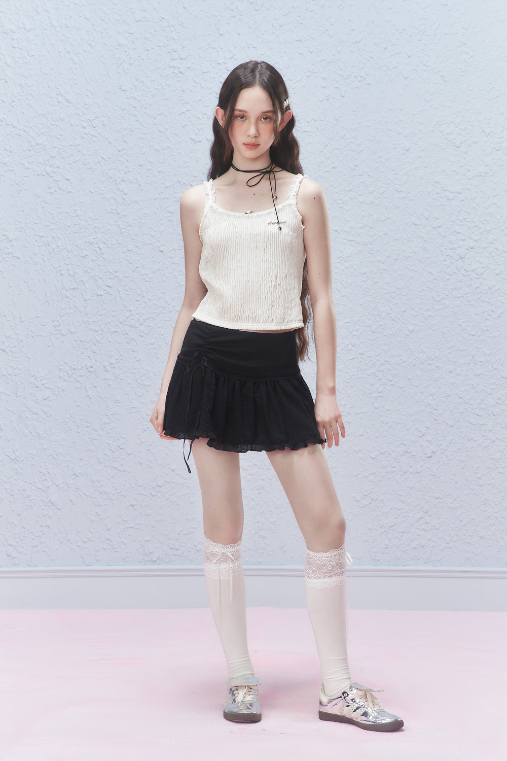 Ruffled Mini Skirt With Ruched Detail