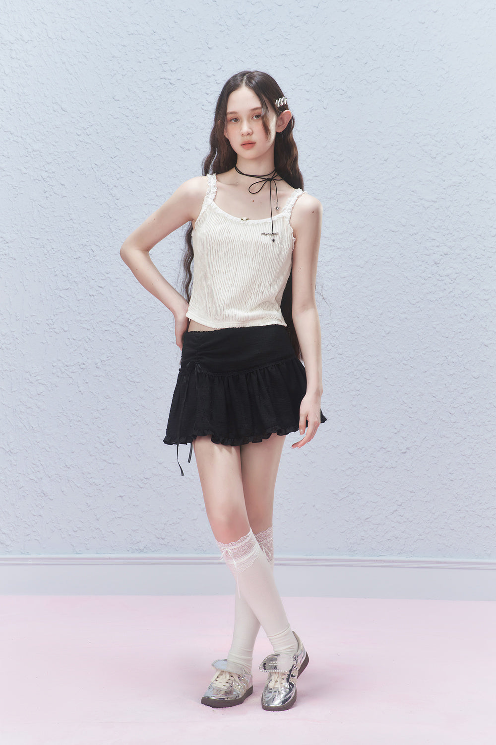 Ruffled Mini Skirt With Ruched Detail