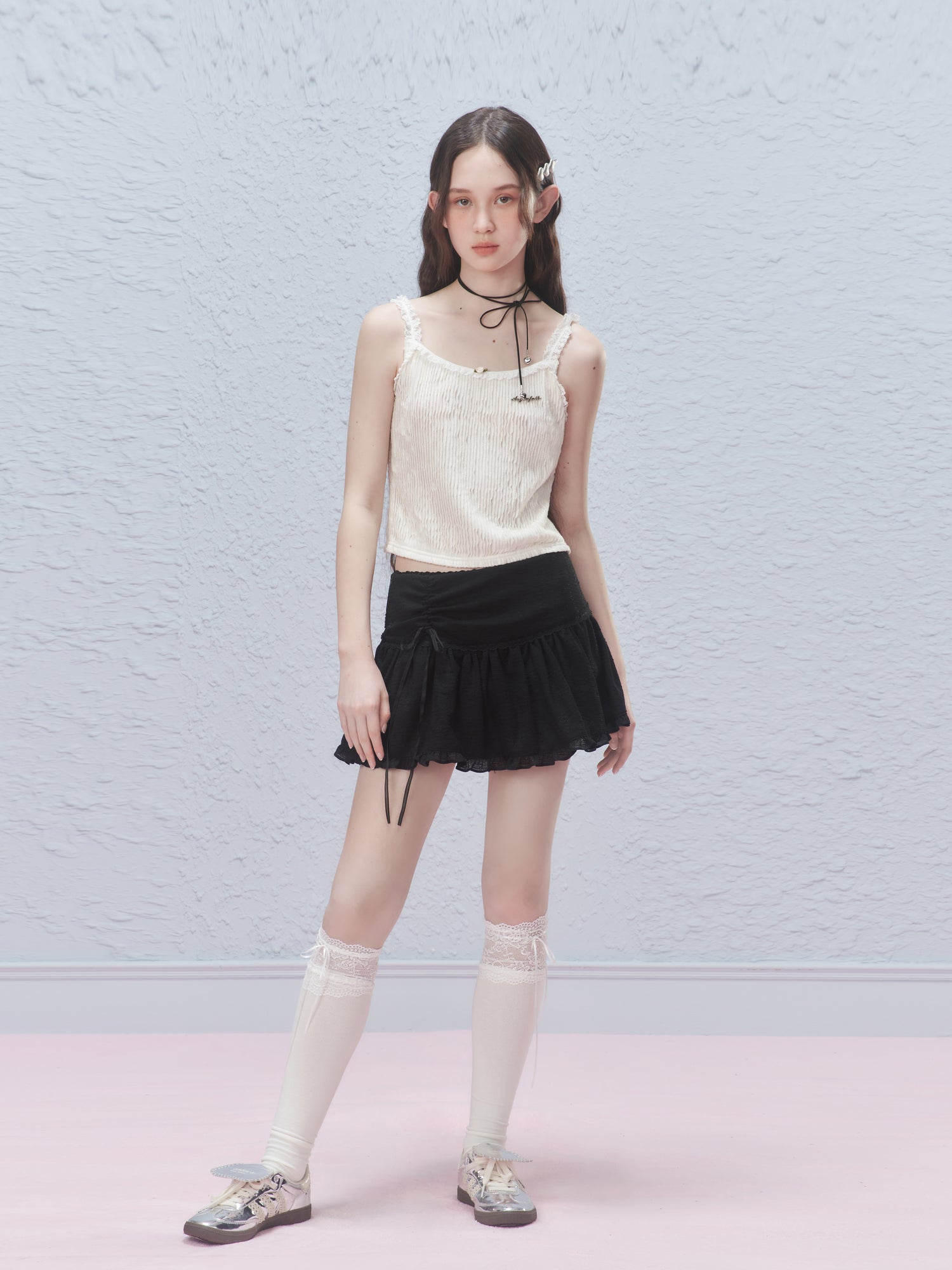 Ruffled Mini Skirt With Ruched Detail