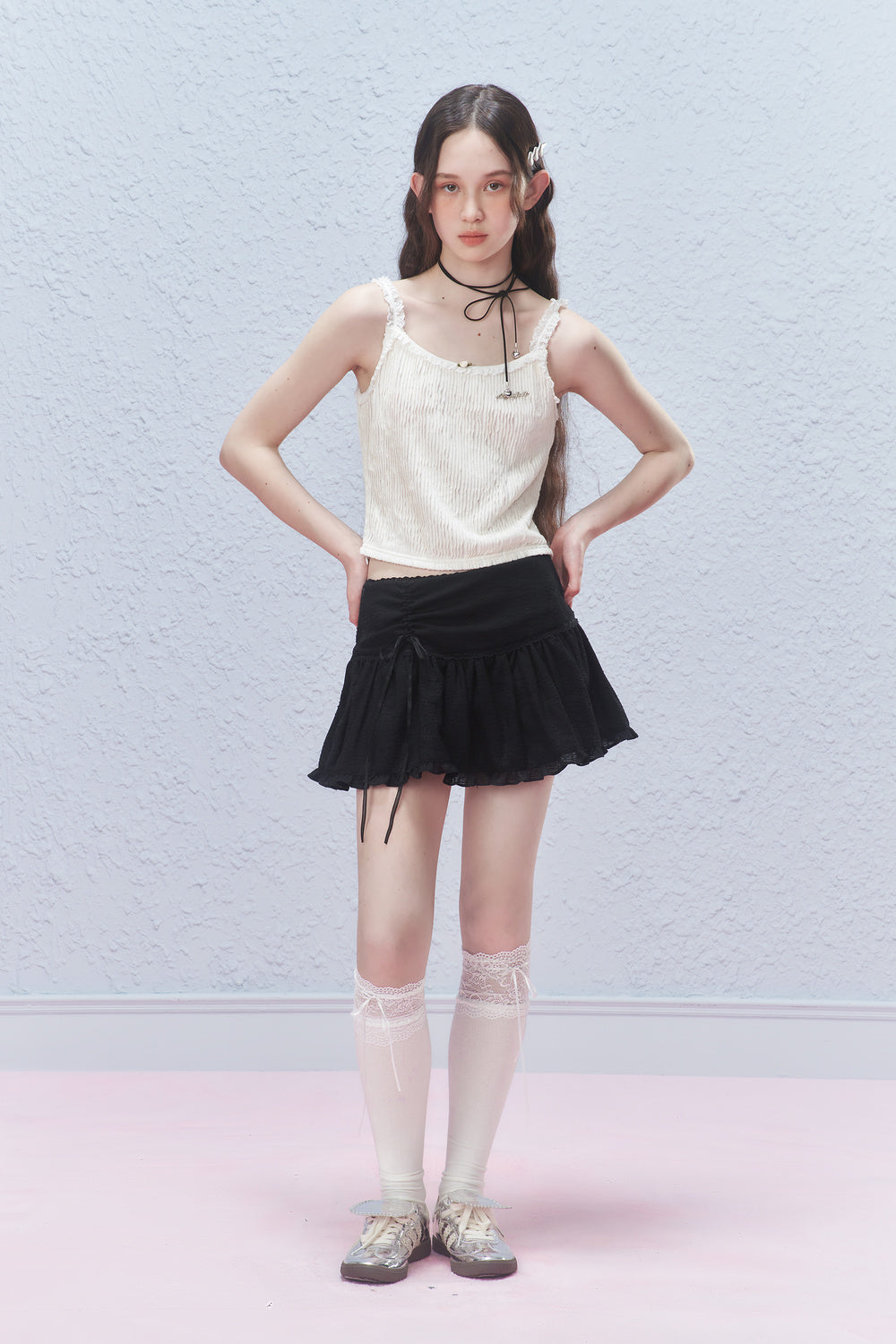 Ruffled Mini Skirt With Ruched Detail