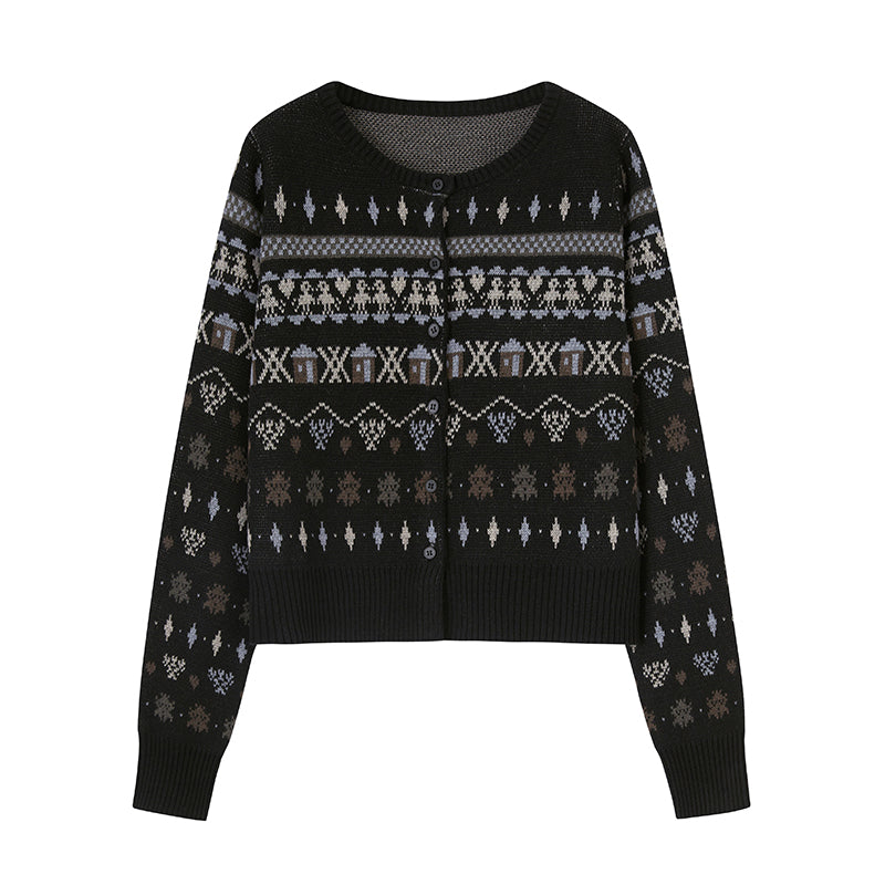 Playful Fair Isle Jacquard Knit Cardigan