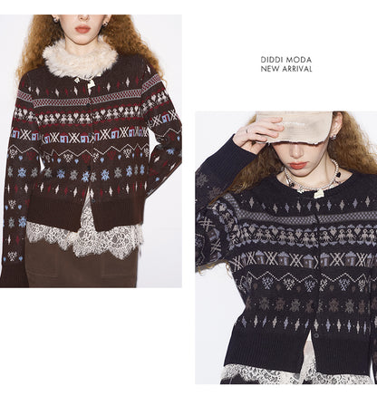 Playful Fair Isle Jacquard Knit Cardigan