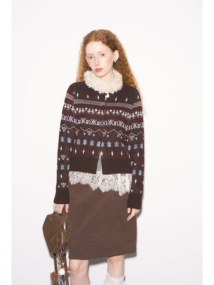 Playful Fair Isle Jacquard Knit Cardigan