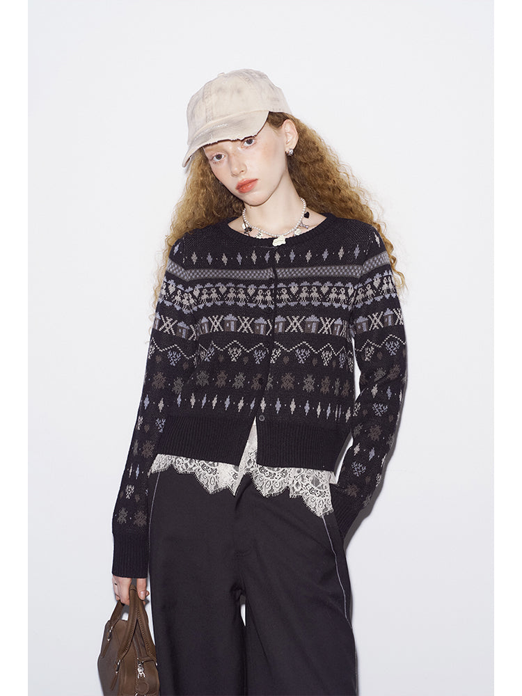 Playful Fair Isle Jacquard Knit Cardigan