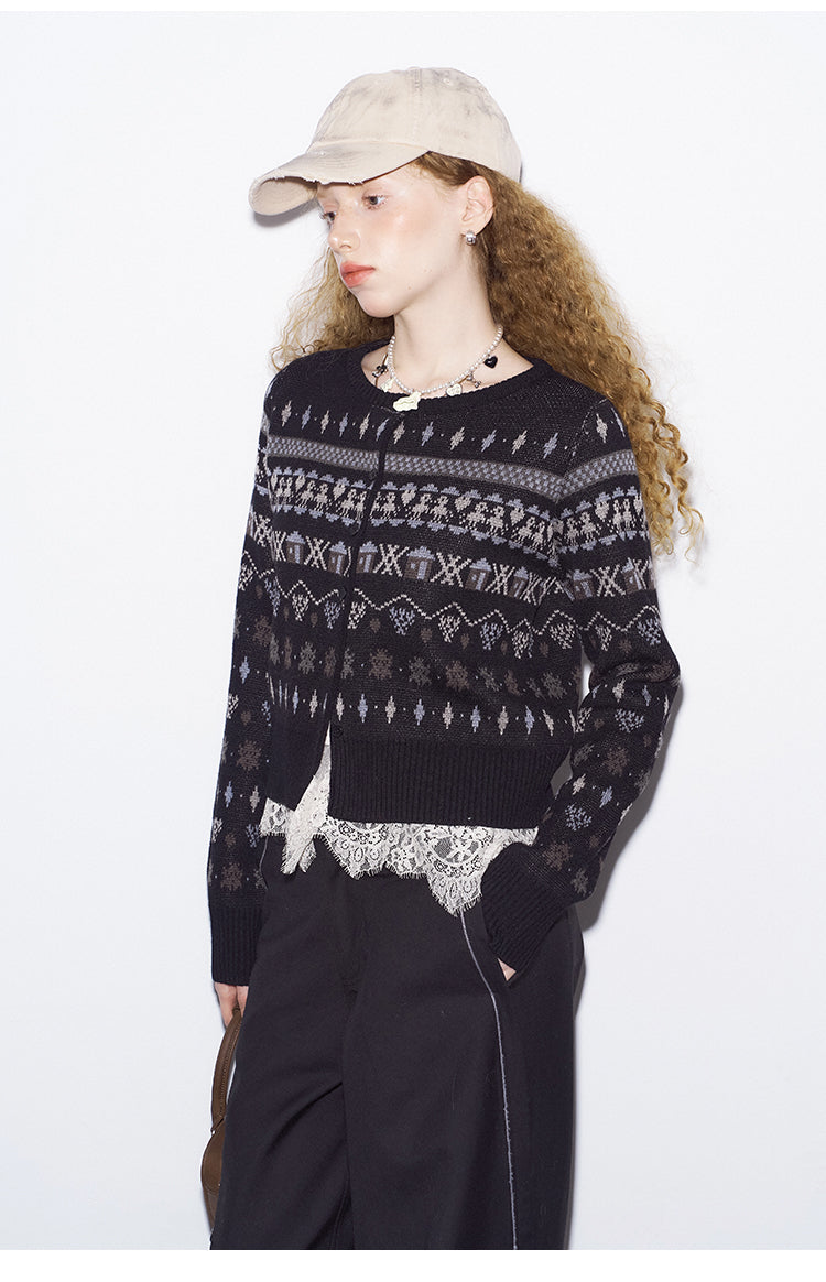 Playful Fair Isle Jacquard Knit Cardigan