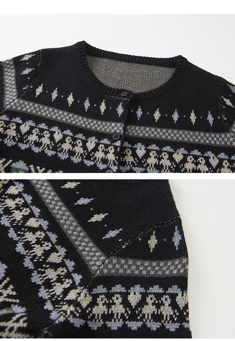 Playful Fair Isle Jacquard Knit Cardigan