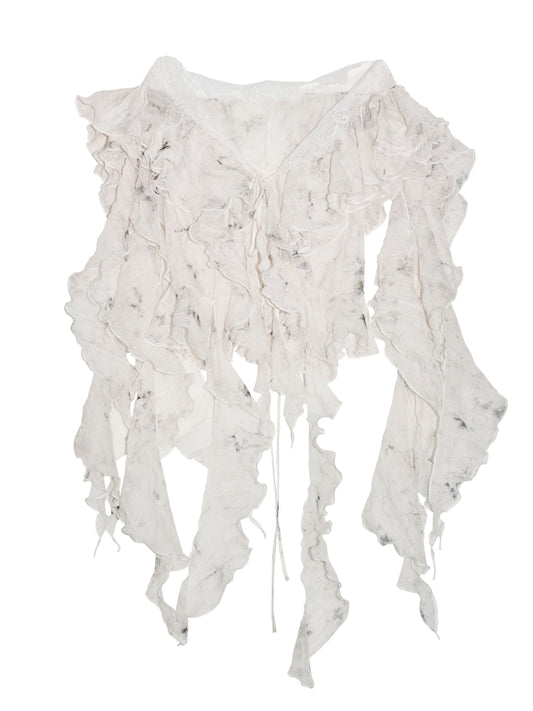 Ruffled Off Shoulder Airy Sheer Top
